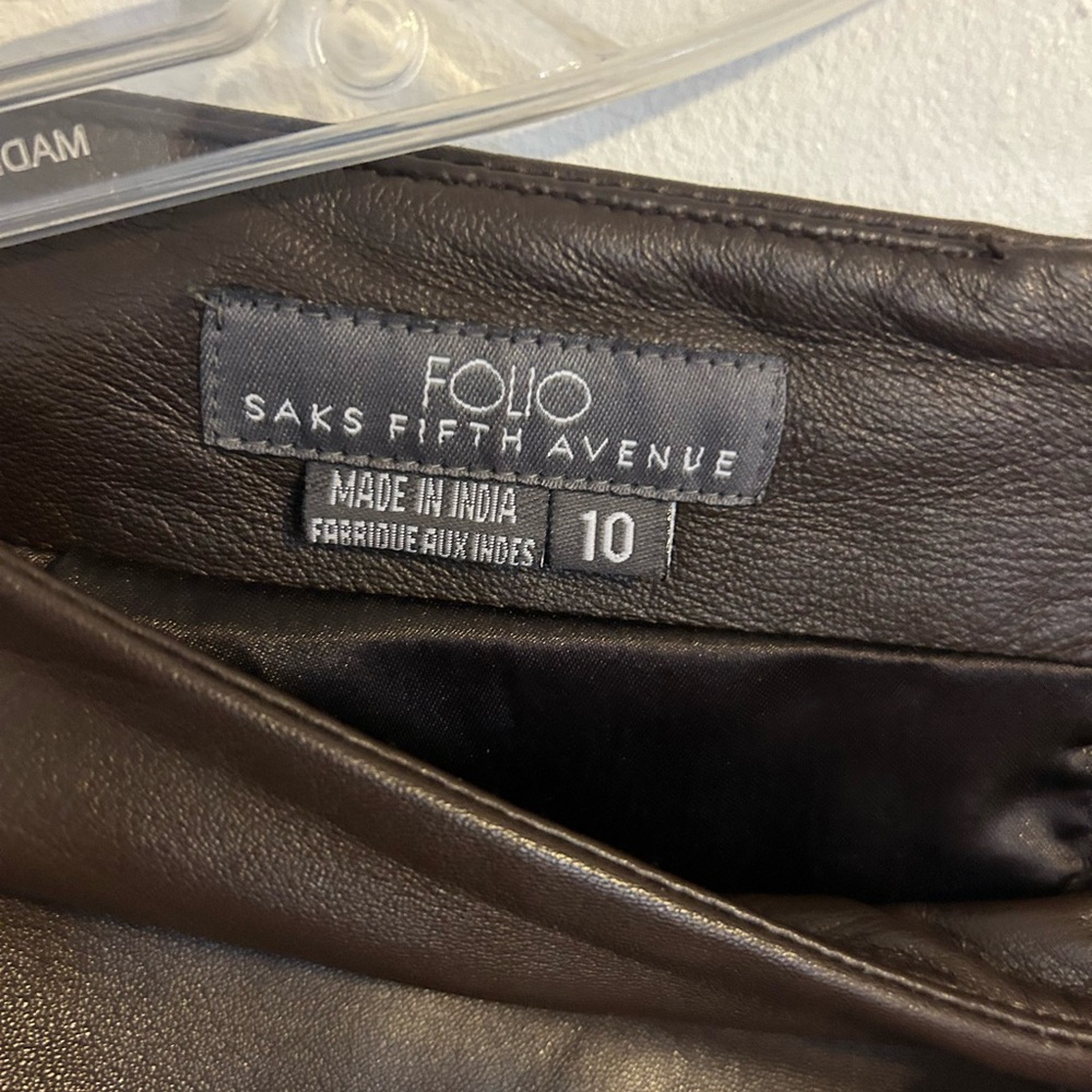 FOLIO SAKS FIFTH AVENUE chocolate Brown Leather Pencil Modi-Skirt - Picture 8 of 15